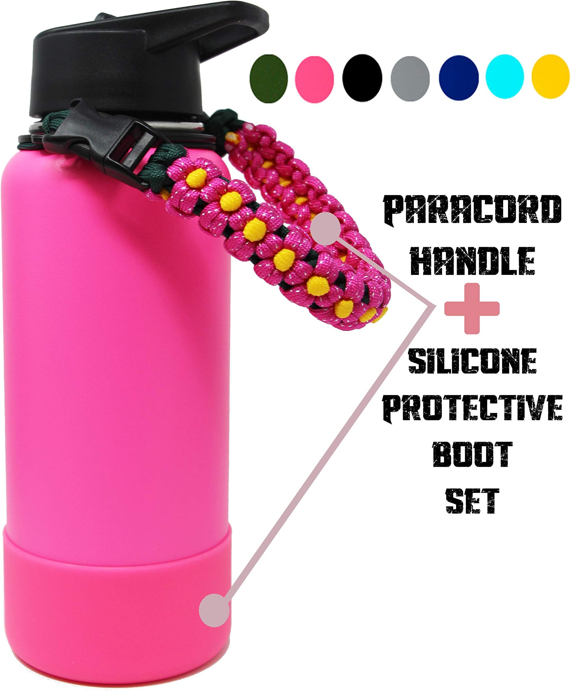 One MissionX Paracord Handle & Protective Bottom Silicone Boot Cover Set - Compatible with 32 & 40 oz Hydro Flask, Iron Flask, Simple Modern Summit, Hydro Cell, Takeya & More
