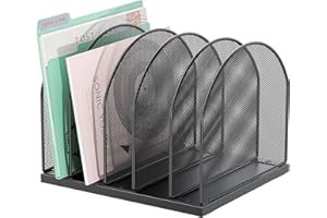 gianotter Desktop File Organizer, Desk Organizer with 5 Compartments, Paper Organizer for Desk, Workspace Organizers for Office Supplies (Black)
