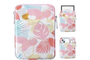 MoKo Padded Ereader Sleeve Case for 6-7 inch Tablet Bag, Compatible with 7" eReader Colorsoft Signature Edition 2024, Tropical Leaf
