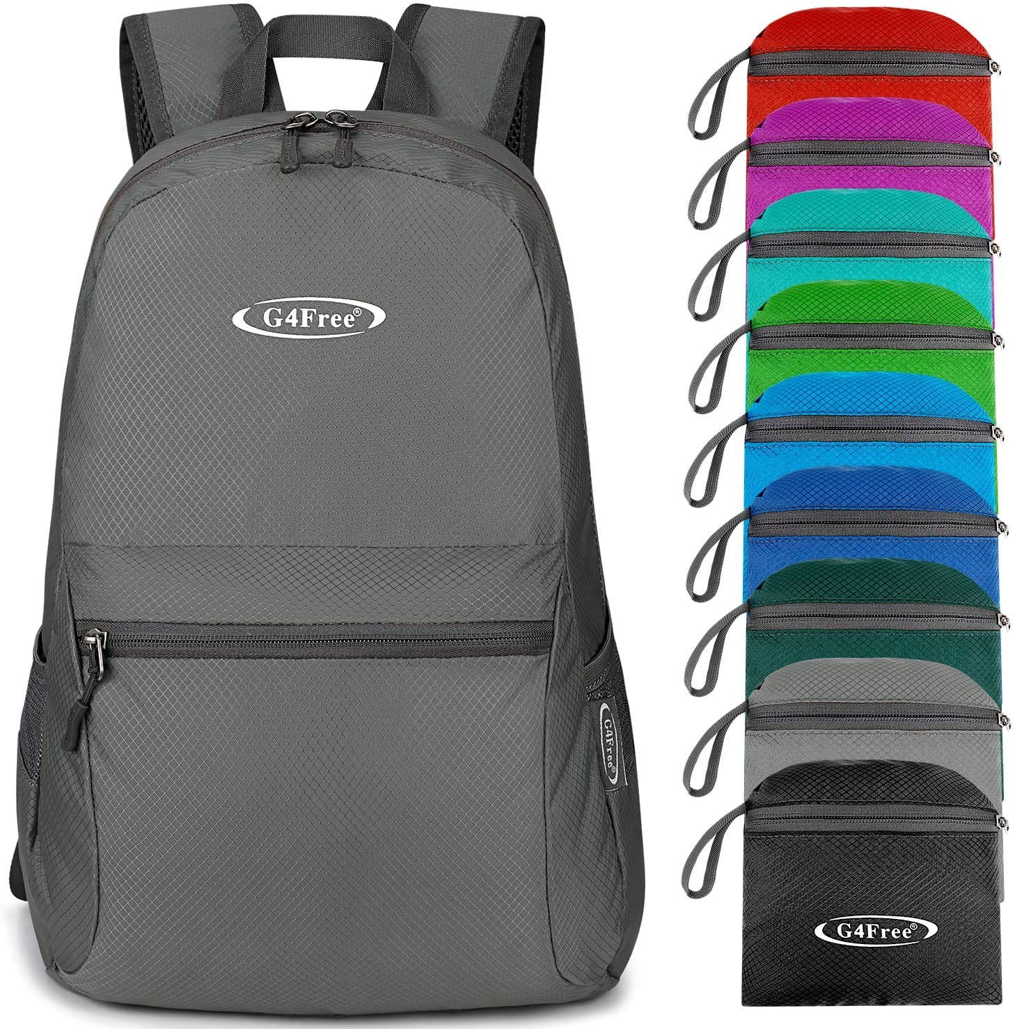 G4Free 20L Foldable Backpack Lightweight, Small Waterproof Backpacks Rucksack for Women Men, Nylon Daypack for Walking Hiking Travelling, Grey