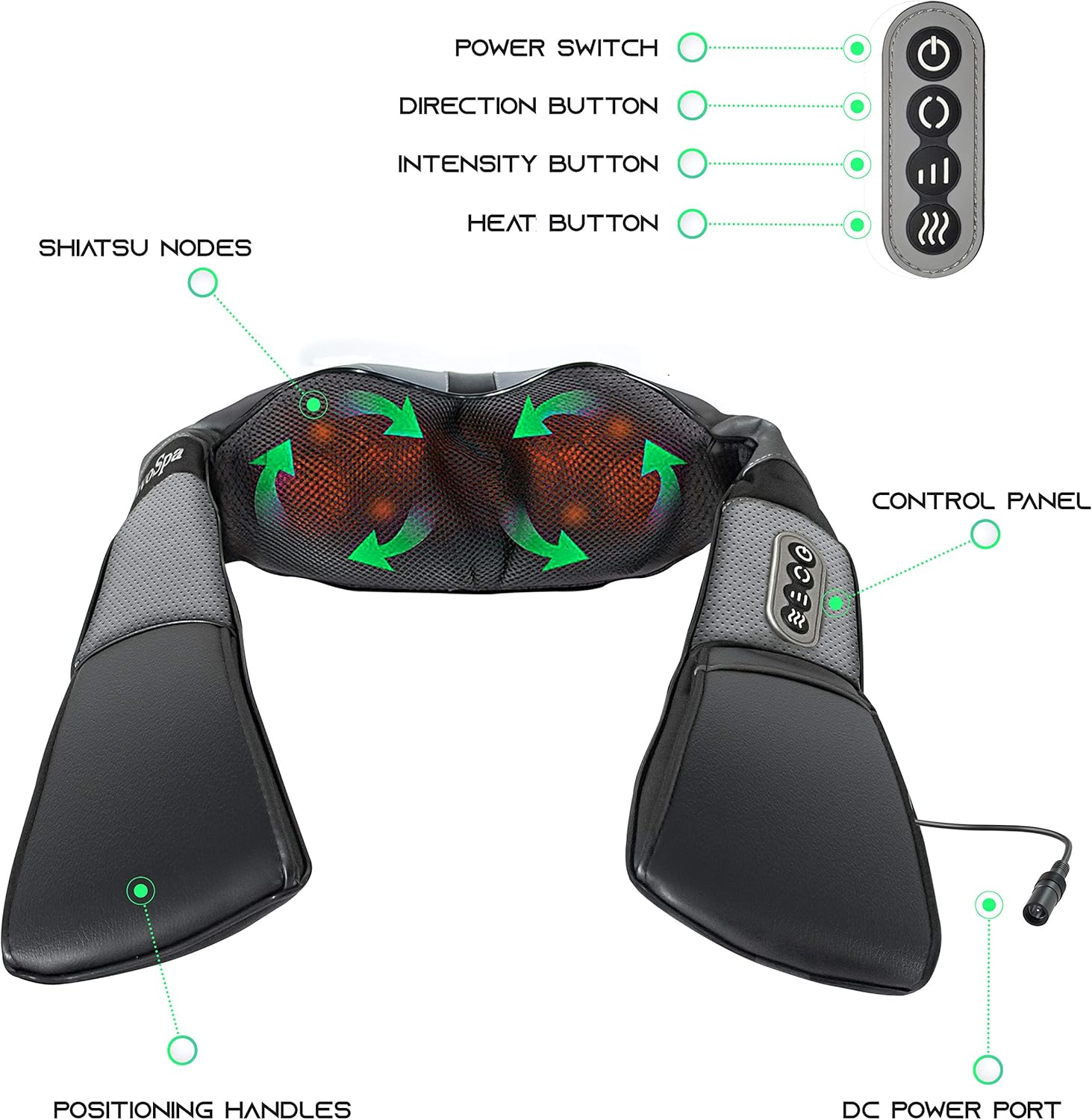 Shiatsu Back Shoulder and Neck Massager with Heat - Deep Tissue Kneading Back Massager for Neck, Shoulders, Foot, Legs - Electric Full Body Pillow Massage - Perfect Gift: Health & Personal Care