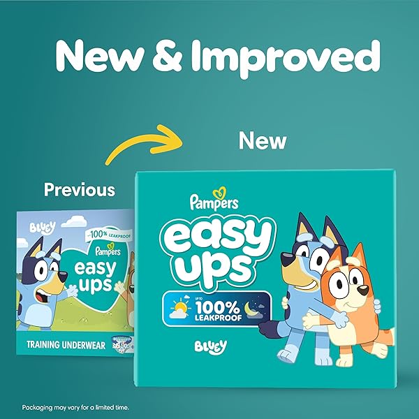 PAMPERS EASY UPS GIRLS & BOYS POTTY TRAINING PANTS, SIZE 6T-7T, 40 COUNT, BLUEY ABSORBENT TRAINING UNDERWEAR, UP TO 100% LEAKPROOF DAY AND NIGHT, HYPOALLERGENIC (PACKAGING MAY VARY)