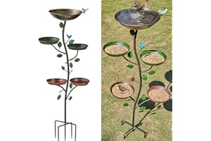 HLQMFHT 44.5" H Bird Baths for Outdoors with Metal Stakes, Standing Bird Baths with 4 Metal Bird Feeder Trays, for Garden Yard Decor
