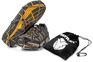 Yaktrax Walk Plus Traction Cleats for Ice and Snow, 360° Steel Coil Grip for All-Direction Traction, Flexible Cold-Resistant Upper, Easy On/Off with Heel Tab, Includes Carry Bag & Carabiner