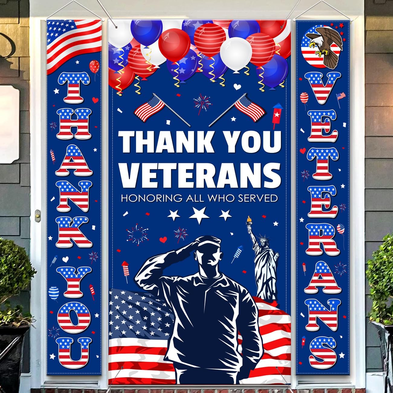 Yard Signs - 3pcs Veterans Day Banner Decorations Thanks You Veterans Porch Sign Banner Door Cover Decorations for Welcome Hanging Home Outdoor Indoor Wall Decor