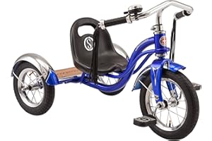 Schwinn Roadster Bike for Toddler, Kids Classic Tricycle, Low Positioned Steel Trike Frame with Bell and Handlebar Tassels, Rear Deck Made of Genuine Wood, for Boys and Girls Ages 2-4 Year Old, Blue