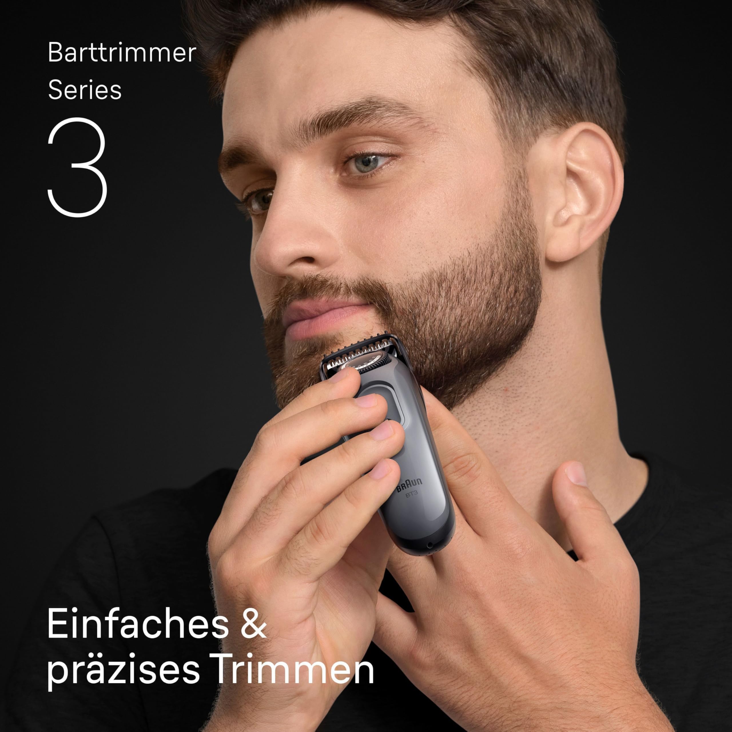 Braun Barttrimmer Series 3, Elektrischer Bartschneider Herren, 4 Zubehörteile, Ultrascharfe Klinge, 50 Min Akkulaufzeit, Kabelloser Bartrasierer, 40 Längen, BT3525, Grau 2