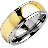 100S JEWELRY Engraved Personalized Tungsten Rings For Men Women Wedding Band Two Tones Gold Mirror Finish Sizes 6-16