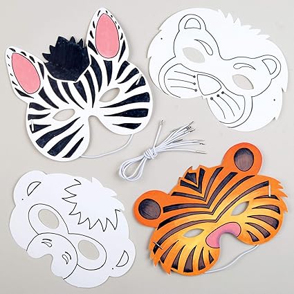 Baker Ross Tiermasken Zum Ausmalen 8 Stuck Bastelspass Fur Kleine Tiger Und Affchen