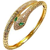 MUNIGSMUR 18K Gold Plated Snake Bracelet with Sparkly Cubic Zirconia Green-eyed Snake Bracelets Open Cuff Bangle Bracelets for Women