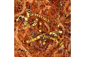 LDKGHE 4 oz Crinkle Cut Paper Shred Filler for Gift Wrapping Baskets Filling Box Birthdays Christmas Thanksgiving Easter Weddings Valentines Mother's Day Anniversaries (Light orange and Gold)