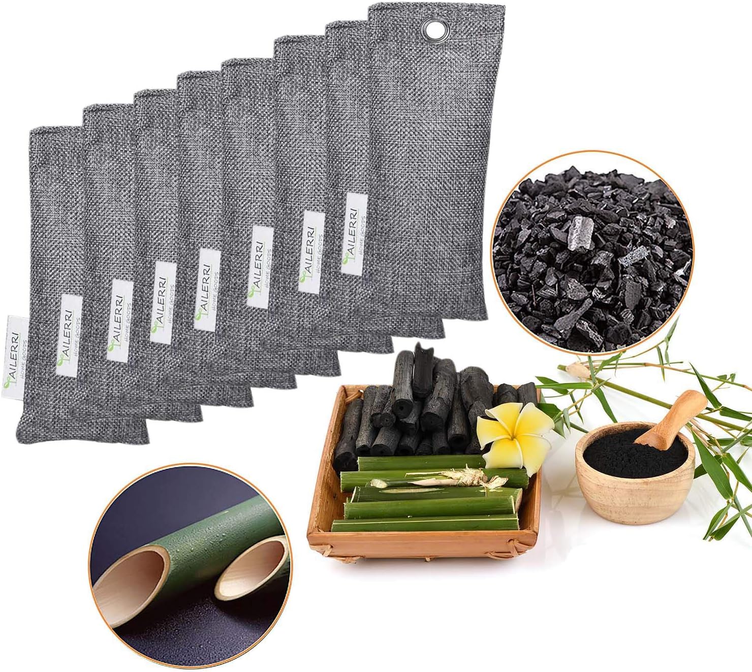 TAILERRI Bamboo Charcoal Air Purifying Bag, Activated Charcoal Bags, Car Air Freshener, Odor Absorber, Odor Eliminators for Home, Pets, Closet, Basements (8X40): Kitchen & Dining