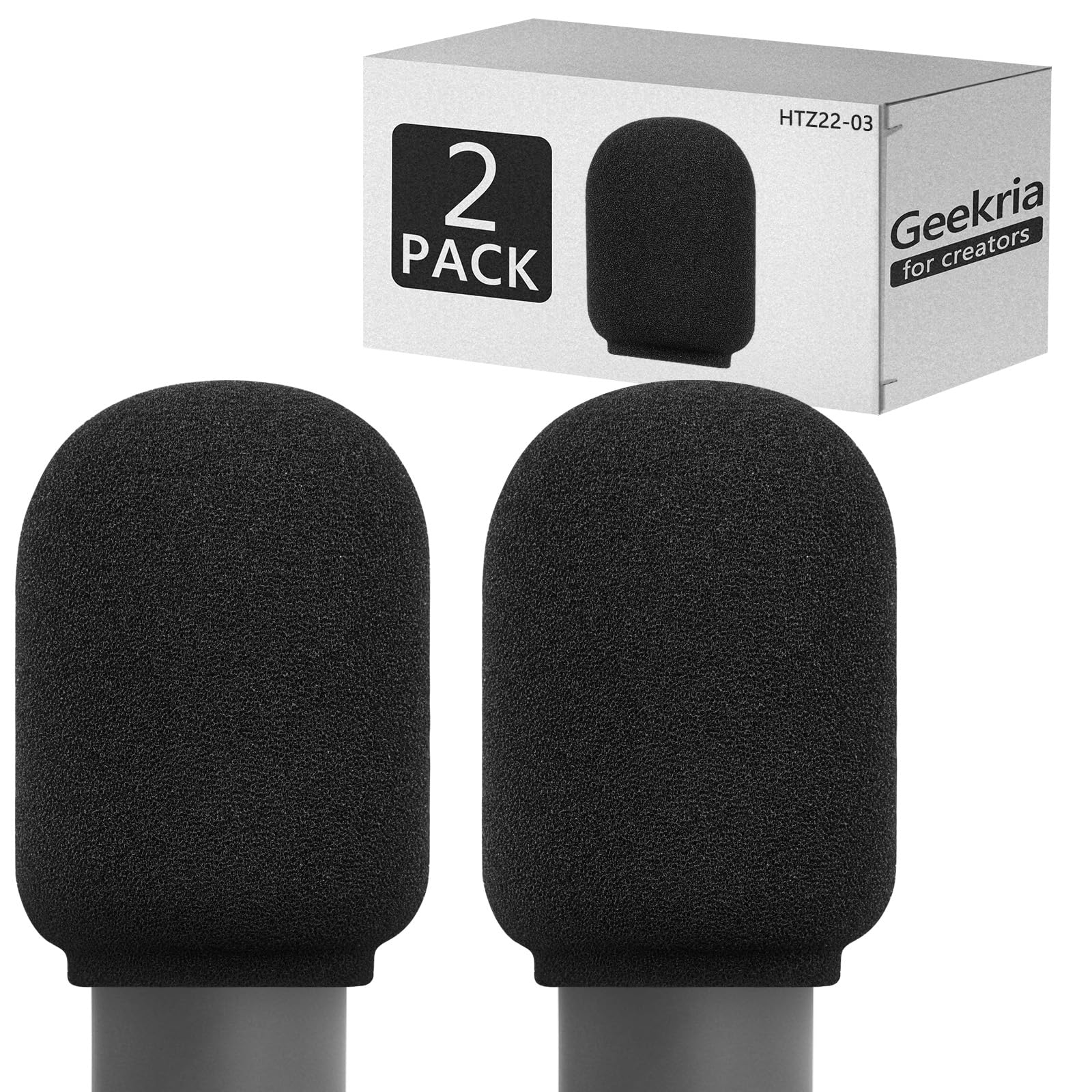 Geekria for Creators Foam Windscreen for 1.8" (45mm) Diameter Microphones, Antipop Foam Cover, Mic Wind Cover, Sponge Filter Compatible with MAONO AU-A04, FIFINE K688 (Black / 2 Pack)