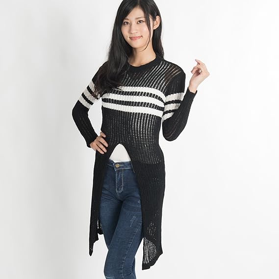 Amazon Co Jp ポイントボーダーニットワンピ トップス ニット ワンピース ロンパース オールインワン 秋冬 セクシー ファッション