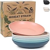 Grow Forward Premium Wheat Straw Pasta Bowls - 30oz Unbreakable Wide & Shallow Dinner Plate Bowls Set of 6 - Microwave Safe Reusable Plastic Pasta Bowls for Kids, Adults, Salad, Camping, RV - Tropical