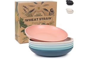 Grow Forward Premium Wheat Straw Pasta Bowls - 30oz Unbreakable Wide & Shallow Dinner Plate Bowls Set of 6 - Microwave Safe R