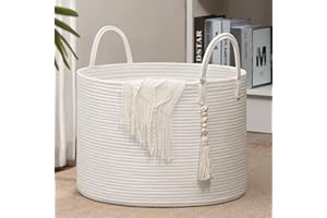 Goodpick Large Laundry Basket Decorative White Basket for Blankets, Baby Storage Basket for Nursery, Living Room, Bedroom, Big Rope Hamper 17.7 x 12.6 Inches, White