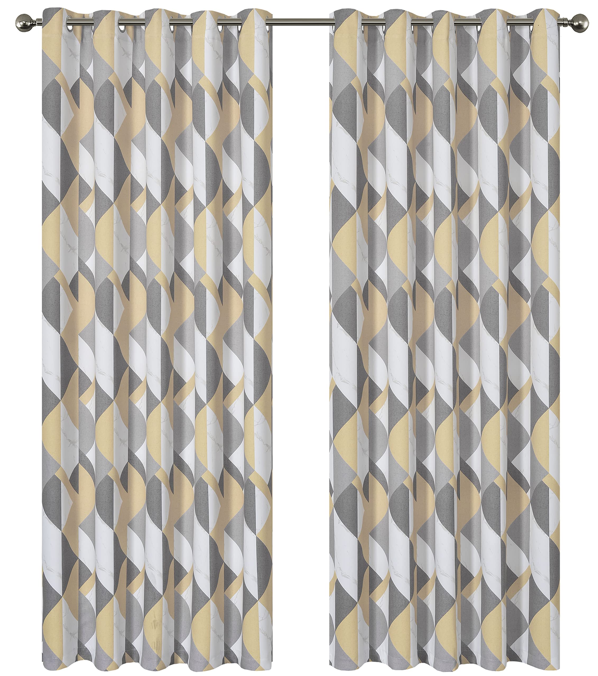 Olivia Rocco Printed Blackout Eyelet Curtains Black Out Thermal Insulated Ring Top Curtain Room Darkening Pair Window Treatment For Living And Bedroom, Geo Grey/Ochre 55 x 72