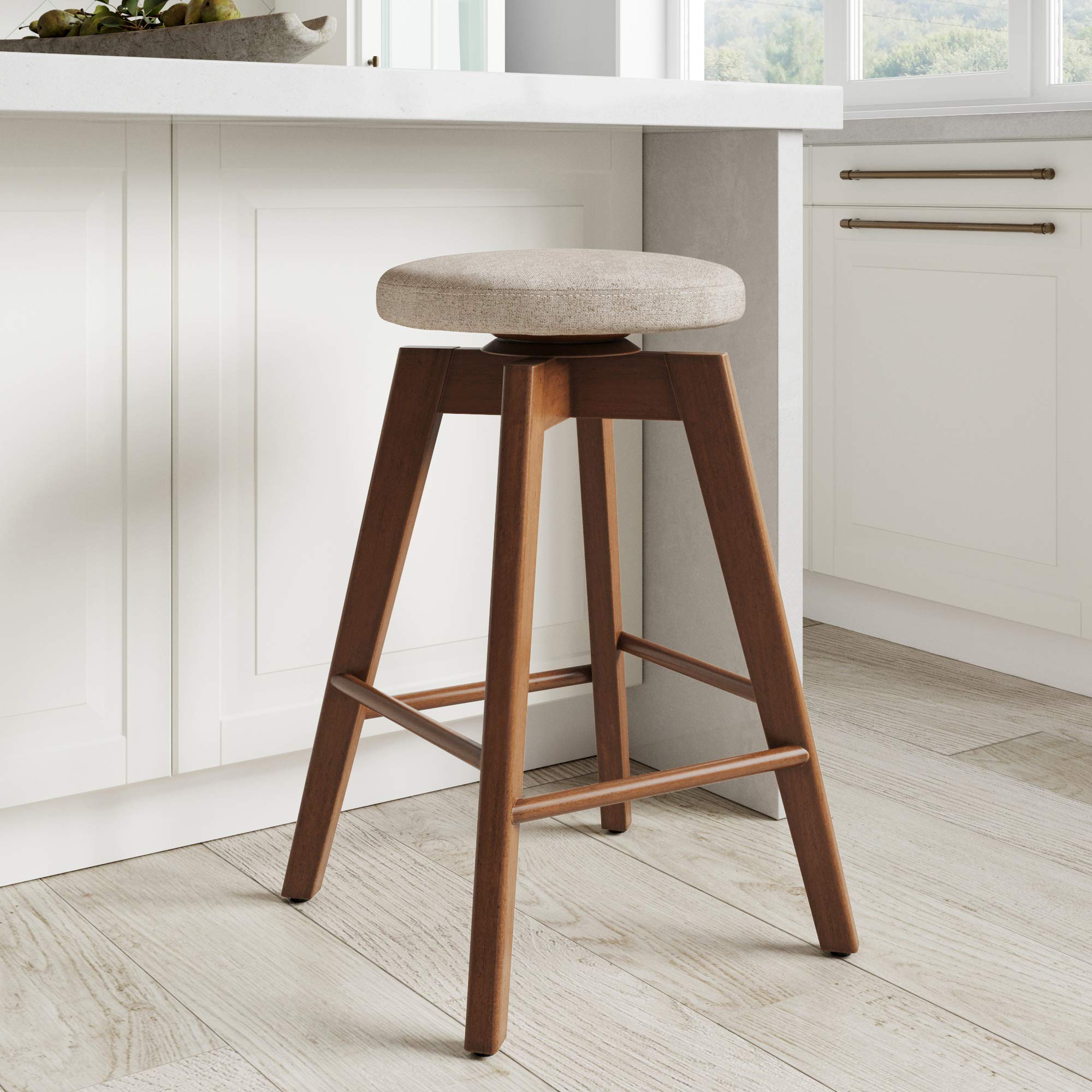 Photo 1 of Nathan James Amalia Backless Kitchen Counter Height Bar Stool, Solid Wood with 360 Swivel Seat Antique Coffee/Natural Wheat