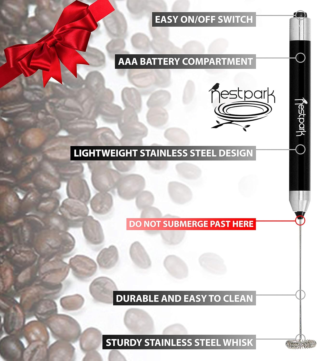 Nestpark Portable Drink Mixer Small Handheld Electric Stick Blender - Cordless and Battery Operated Bulletproof Keto Coffee Blender: Kitchen & Dining