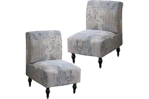Jusmate Armless Accent Chair Cover Slipcover, Stretch Chair Slipper Super Fit Armless Chair Furniture Protector Cover Slipcover for Living Room Hotel (2 Pack, Leaves Grey)