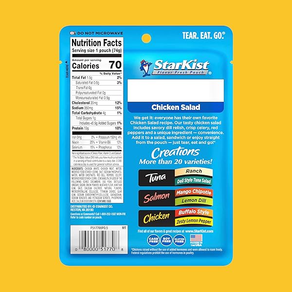 STARKIST CHICKEN CREATIONS, CHICKEN SALAD, SINGLE SERVE POUCH, 2.6 OZ
