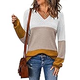 Zeagoo Womens 2026 Fall Sweaters Casual Long Sleeve Ribbed Knit Pullover V Neck Lightweight Crochet Pullover Sweater Top