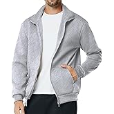 Men's Fleece Full Zip Up Sweatshirt Casual Lightweight Long Sleeve Mock Neck Jackets with Pocket