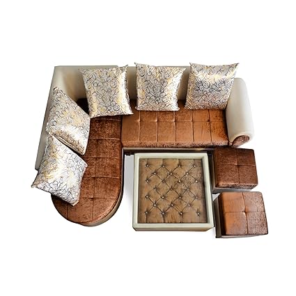 Pharneechar Velvet Sofa L Shaped Sofa Brown Couch Beige Corner