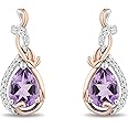 Jewelili Enchanted Disney Fine Jewelry 14K Rose Gold over Sterling Silver with 1/10 Cttw Diamond Amethyst Rapunzel Dangle Earrings