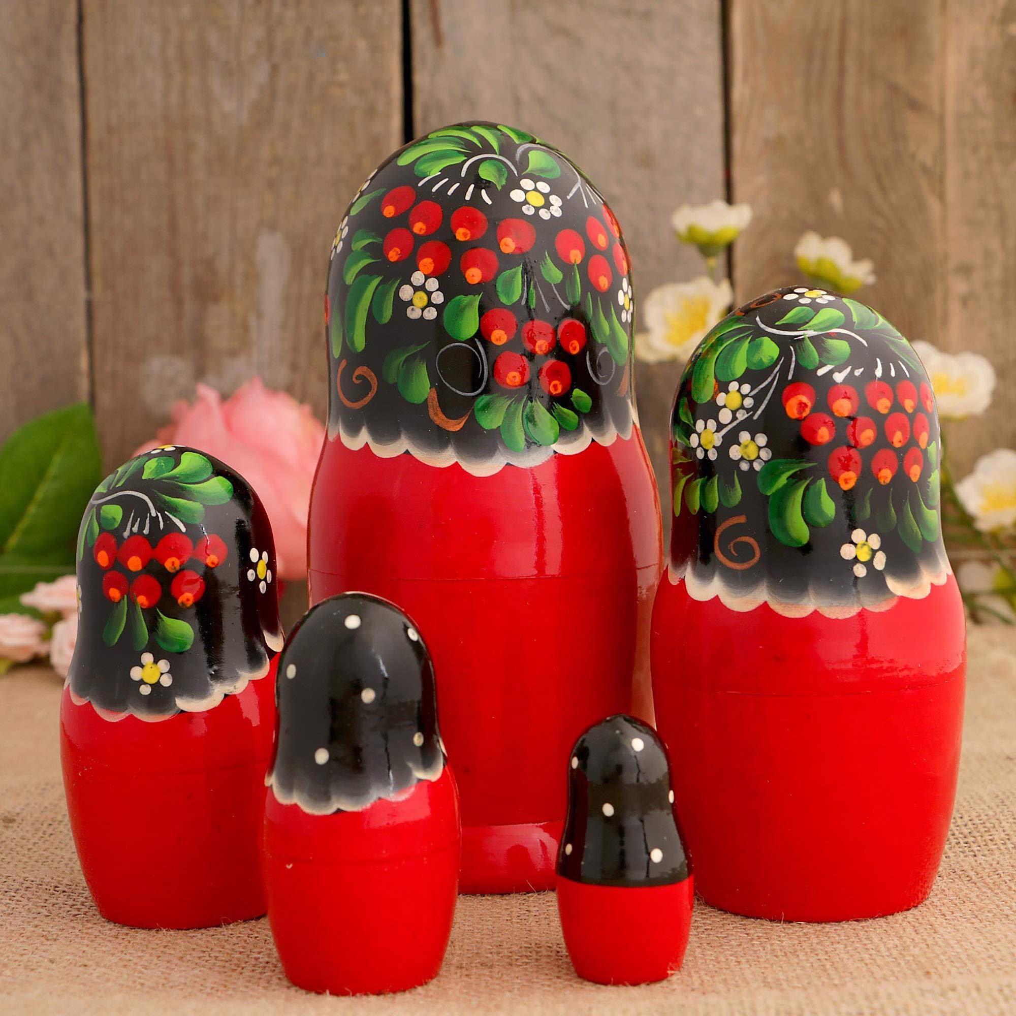 AEVVV Russian Nesting Dolls Handmade Wooden Matryoshka Set 5 Pieces - Babushka Dolls