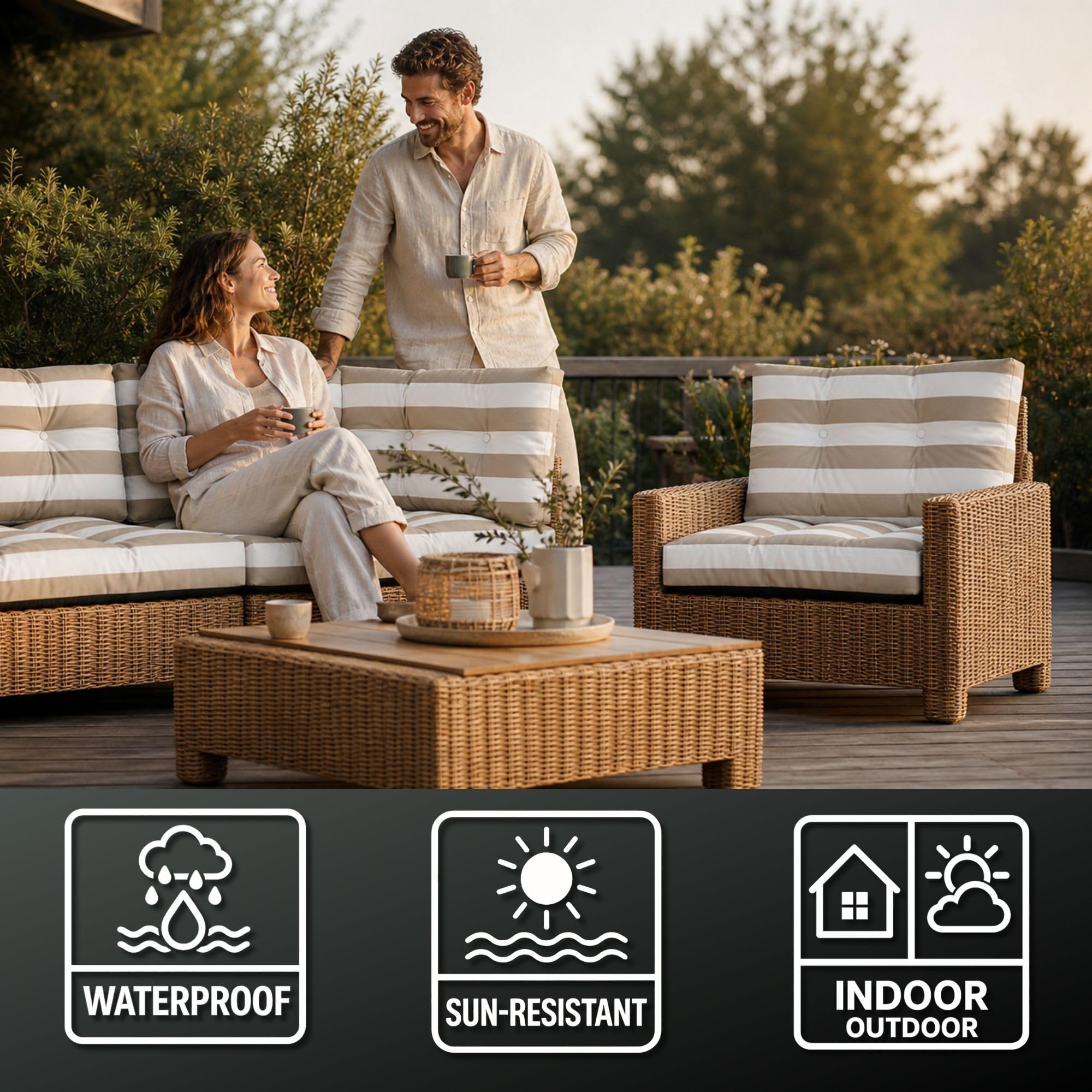 Polster für Gartenmöbel Set Sitzpolster 50x50 cm und Rückenkissen 40x50 cm - Lounge Kissen Outdoor Polster Balkon und Gartenmöbel-Kissen Loungekissen Gartenpolster Auflagen für Rattanmöbel 3