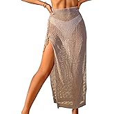 ZAFUL Women's Swimsuit Cover Up Crochet Sheer Knit Side Slit Maxi Beach Skirt Sarong