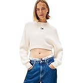 Tommy Jeans Womens Wool Blend Pullover Crewneck Sweater with Embroidered Flag Logo