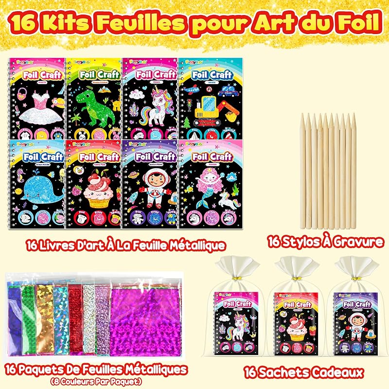 Feuilles pour Art du Foil - Livre de Coloriage et Activité Créative 2 en 1, Cadeau d'Anniversaire ou Scolaire pour Enfants de 4-10 Ans, Loisirs Créatifs pour Filles et Garçons (Classique 16) — photo 2 sur 7