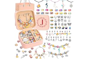 SUREHOME Charm Bracelet Making Kit for Girls 4-6, Kids Jewelry Making Kit 5-7 6-8 66Pcs Jewelry Kits for Teen Girls Ages 8-12 Jewelry Maker Craft Birthday Christmas Gifts with Initial Jewelry Organizer Box -J