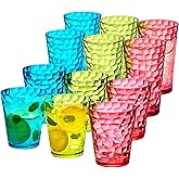 Amazing Abby - Iceberg - 16-Ounce and 24-Ounce Plastic Tumblers (Set of 12), Acrylic Drinking Glasses, Mixed-Color Reusable Plastic Cups, Stackable, BPA-Free, Shatter-Proof, Dishwasher-Safe