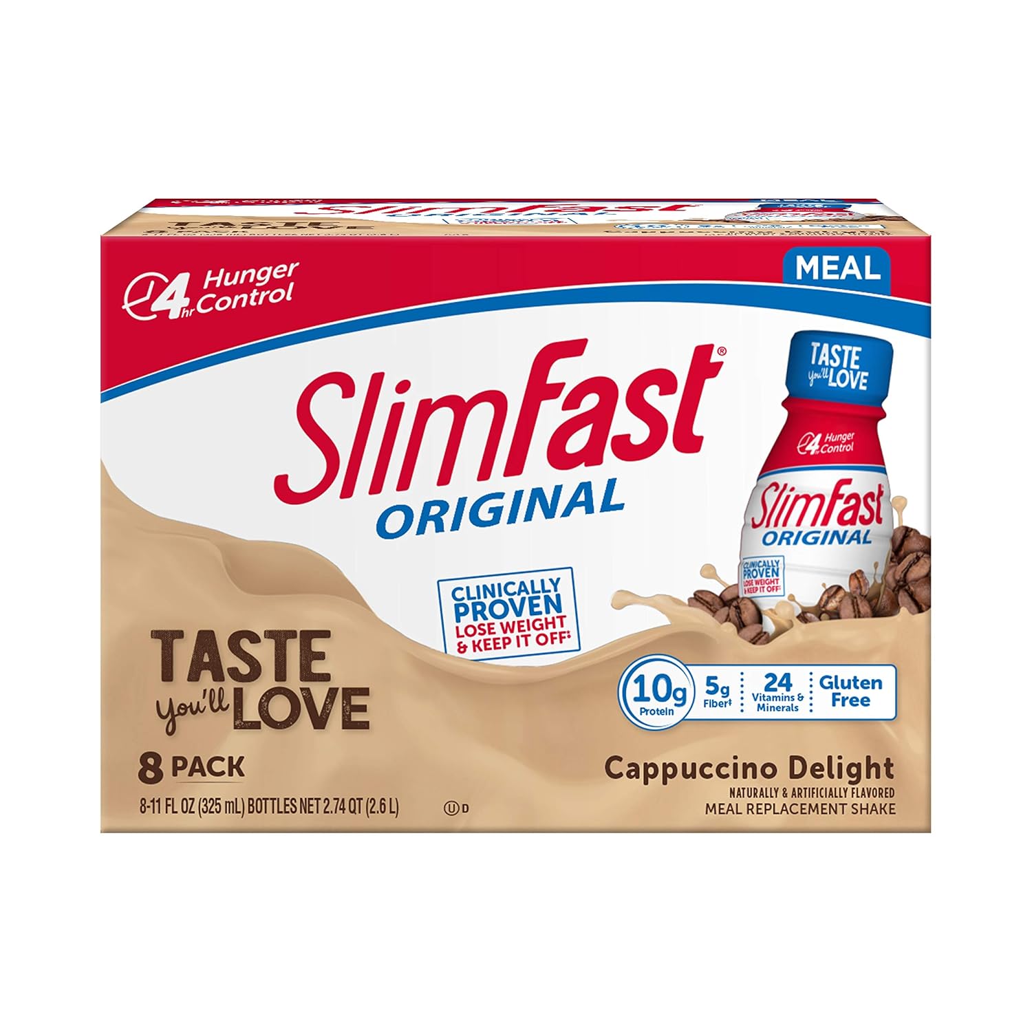 SlimFast Original Cappuccino Delight Shake – Ready to Drink Weight Loss Meal Replacement – 10g of protein – 11 fl. oz. Bottle – 8 Count