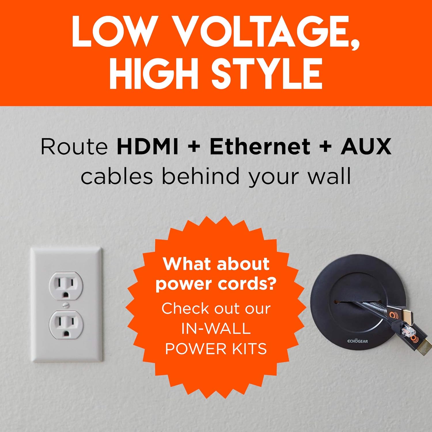 ECHOGEAR Black Cable Concealer for Wall Mounted TV inWall Cord