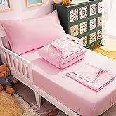 NTBAY Toddler Microfiber Bedding Set, 4 Piece, Pink | Includes Quilt, Fitted Sheet, Flat Sheet, and Pillowcase, Coordinated 4 Piece Set for 28 x 52 Inch Toddler Beds