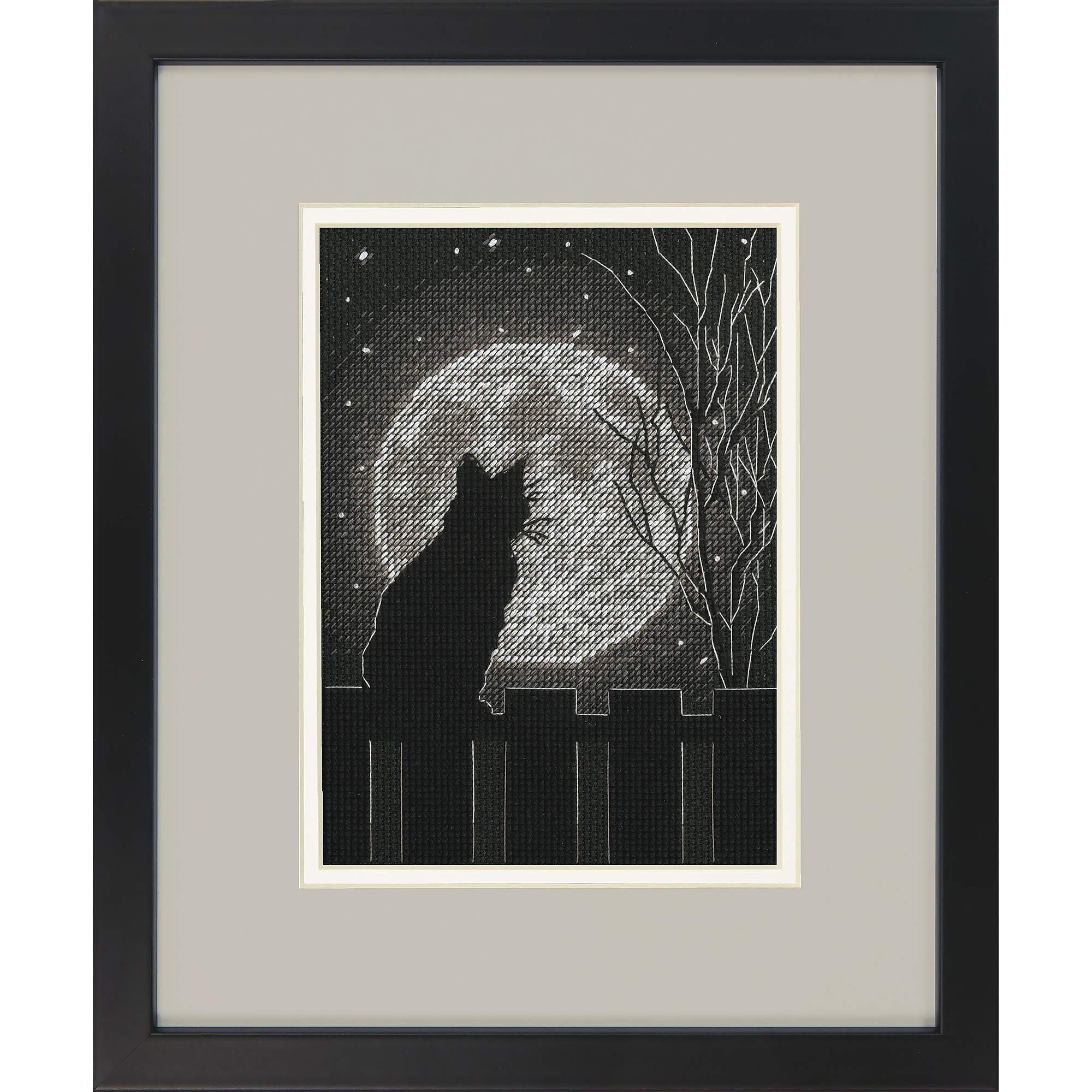 DIMENSIONS 70-65212 Black Moon Cat Counted Cross Stitch Kit, 14 Count Black Aida Cloth, 5'' x 7''