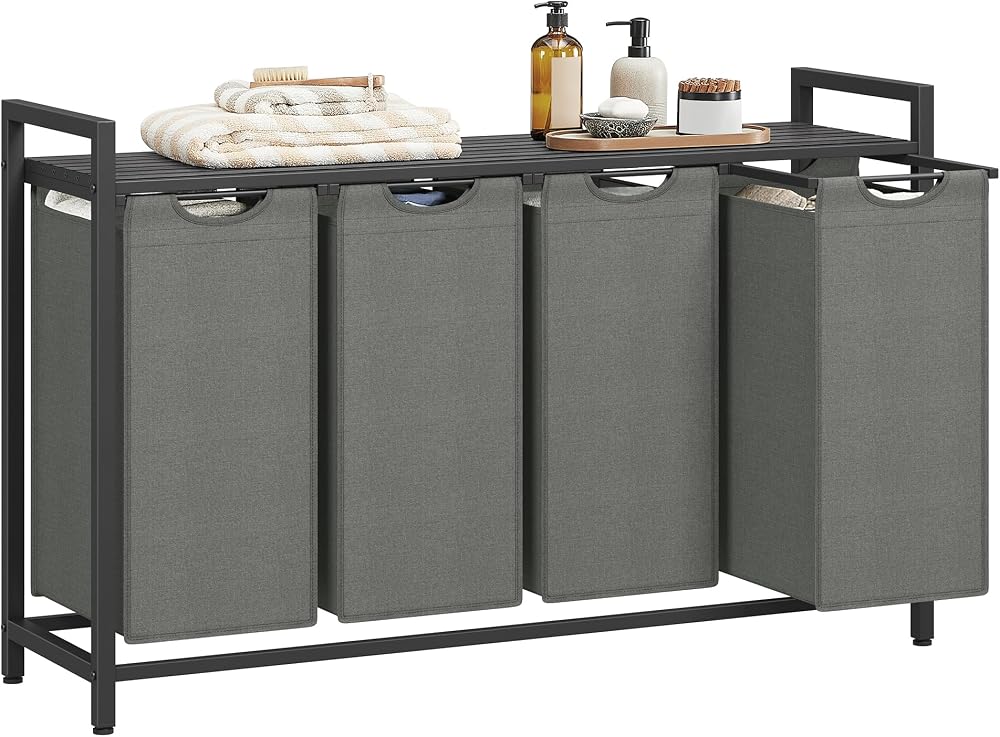 VASAGLE 4-Compartment Laundry Hamper with Pull-Out Liners 160 L Slate Gray
