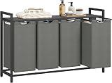 VASAGLE 4-Compartment Laundry Hamper with Pull-Out Liners 160 L Slate Gray
