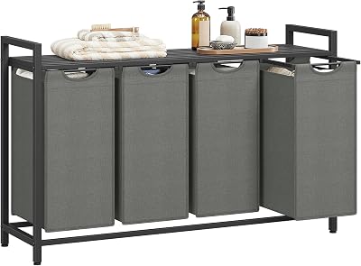 VASAGLE 4-Compartment Laundry Hamper with Pull-Out Liners 160 L Slate Gray