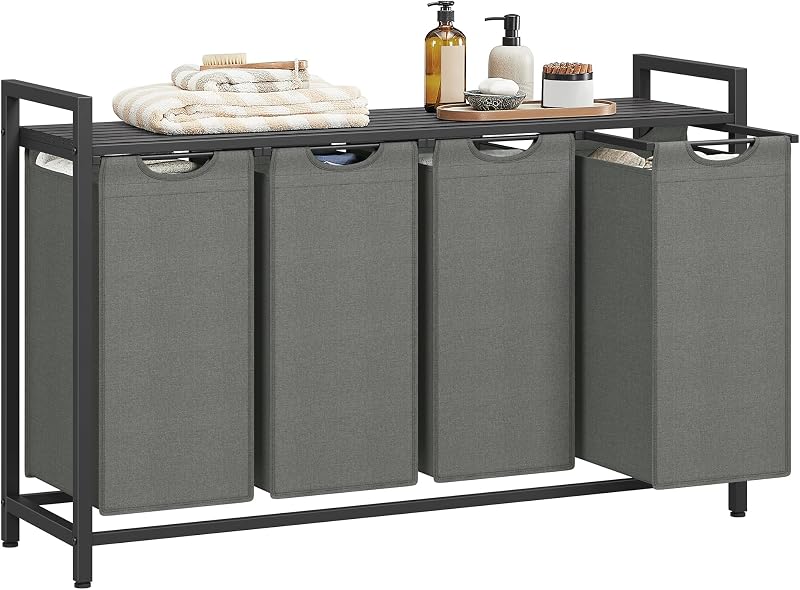VASAGLE 4-Compartment Laundry Hamper with Pull-Out Liners 160 L Slate Gray