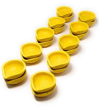 Diwali Diya Navratri 20 Pcs Yellow Colour Waterproof Clay Mitti Diyas with Batti, for Festivals Decoration Puja
