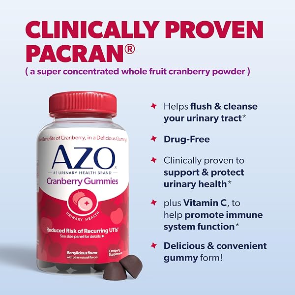 AZO CRANBERRY URINARY TRACT HEALTH GUMMIES DIETARY SUPPLEMENT, 2 GUMMIES = 1 GLASS OF CRANBERRY JUICE, HELPS CLEANSE & PROTECT, NATURAL BERRYLICIOUS FLAVOR, NON-GMO, 72 GUMMIES