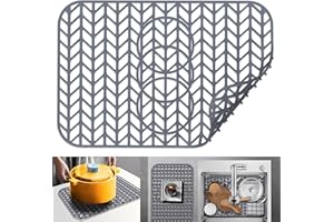 JIUBAR Sink Protectors for Kitchen Sink-12”13”16”18”19”24”26”28”29”Kitchen Sink Mat-Silicone Sink Mat Can be Sheared with 3 Reserved Holes-Protection of Stainless Steel Sink (19"x13"Grey)