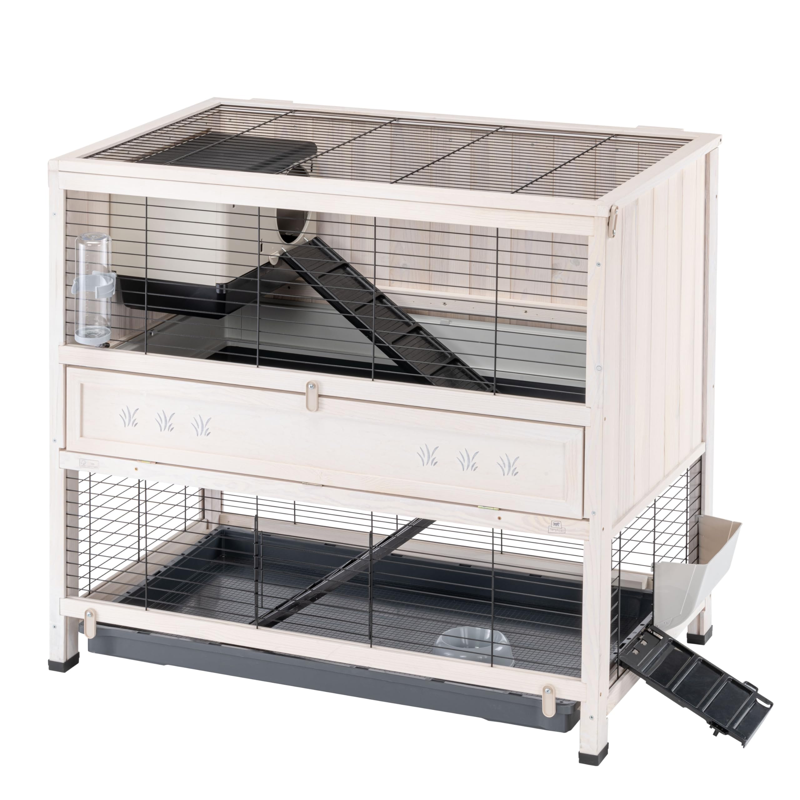 Ferplast FSC Wooden Rabbit hutch COTTAGE, Rabbit cage, Two large floors, Accessories included, 108 x 61.5 x 102 cm