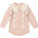 HOOLCHEAN Baby Girl Ruffle Collar Knit Romper Long Sleeve Handcrafted Flower Jumpsuit
